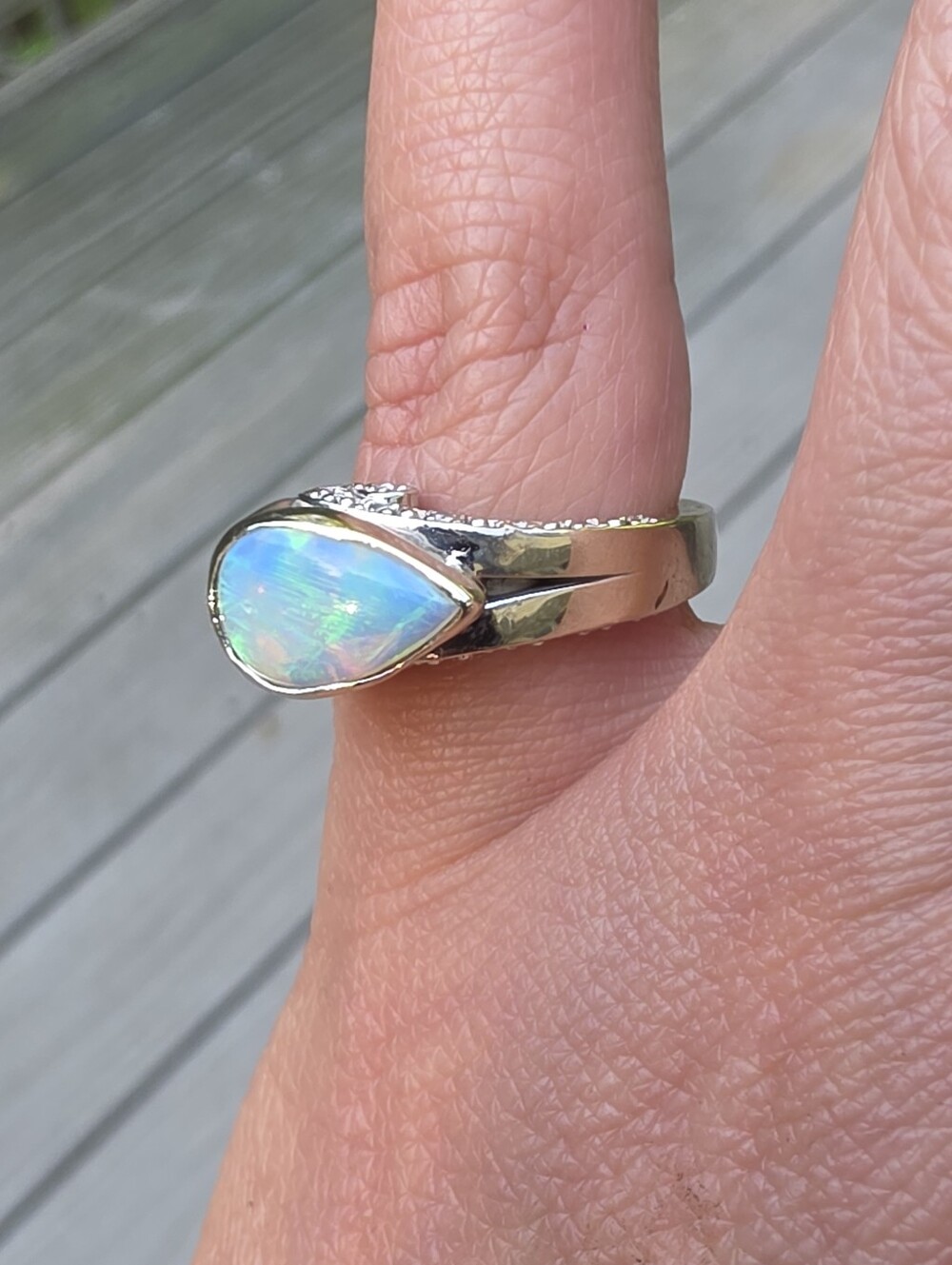 *Item Unavailable For Purchase* 14kt White Gold Ethiopian Opal & Diamond Ring - Picture 9 of 16